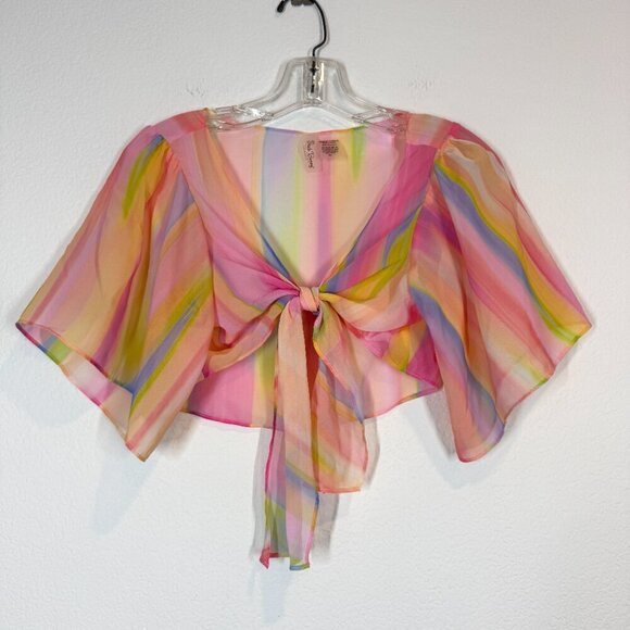 Beach Bunny Crop Sheer Top Blouse Pink Orange Medium - Picture 1 of 5